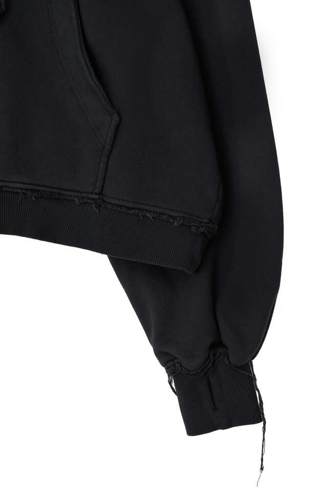 DYED RAW-EDGED HOODIE WITH LINEN MUFFLER BLACK
