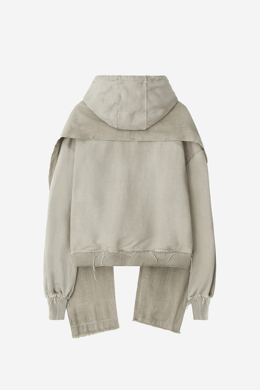 DYED RAW-EDGED HOODIE WITH LINEN MUFFLER IVORY