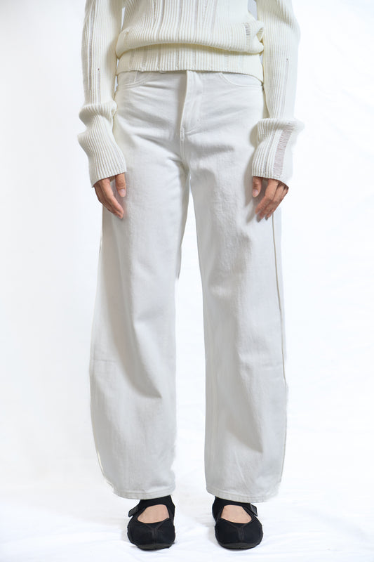 INVERTED PLEAT DENIM TROUSERS OFF WHITE