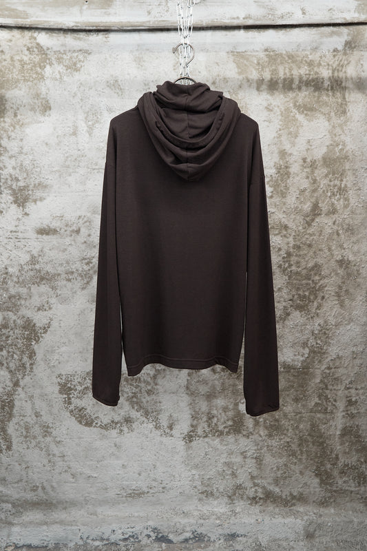 HIGH-NECK HOODED LONG SLEEVE BROWN