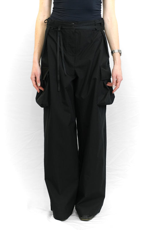 BLACK WIDE CARGO TROUSERS