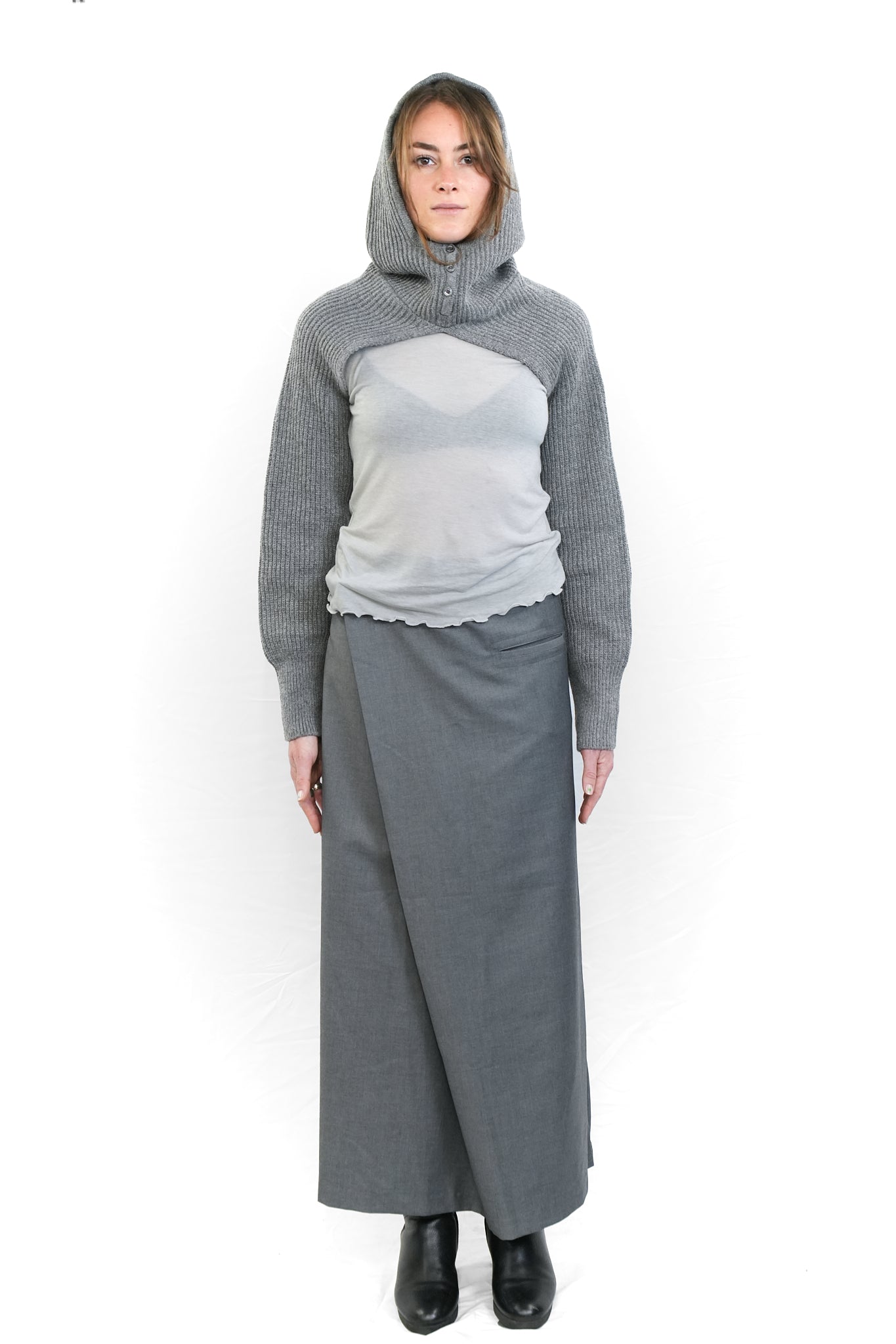 GREY HOODED WOOL SHRUG