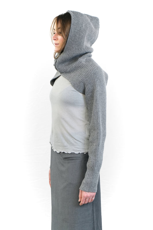 GREY HOODED WOOL SHRUG