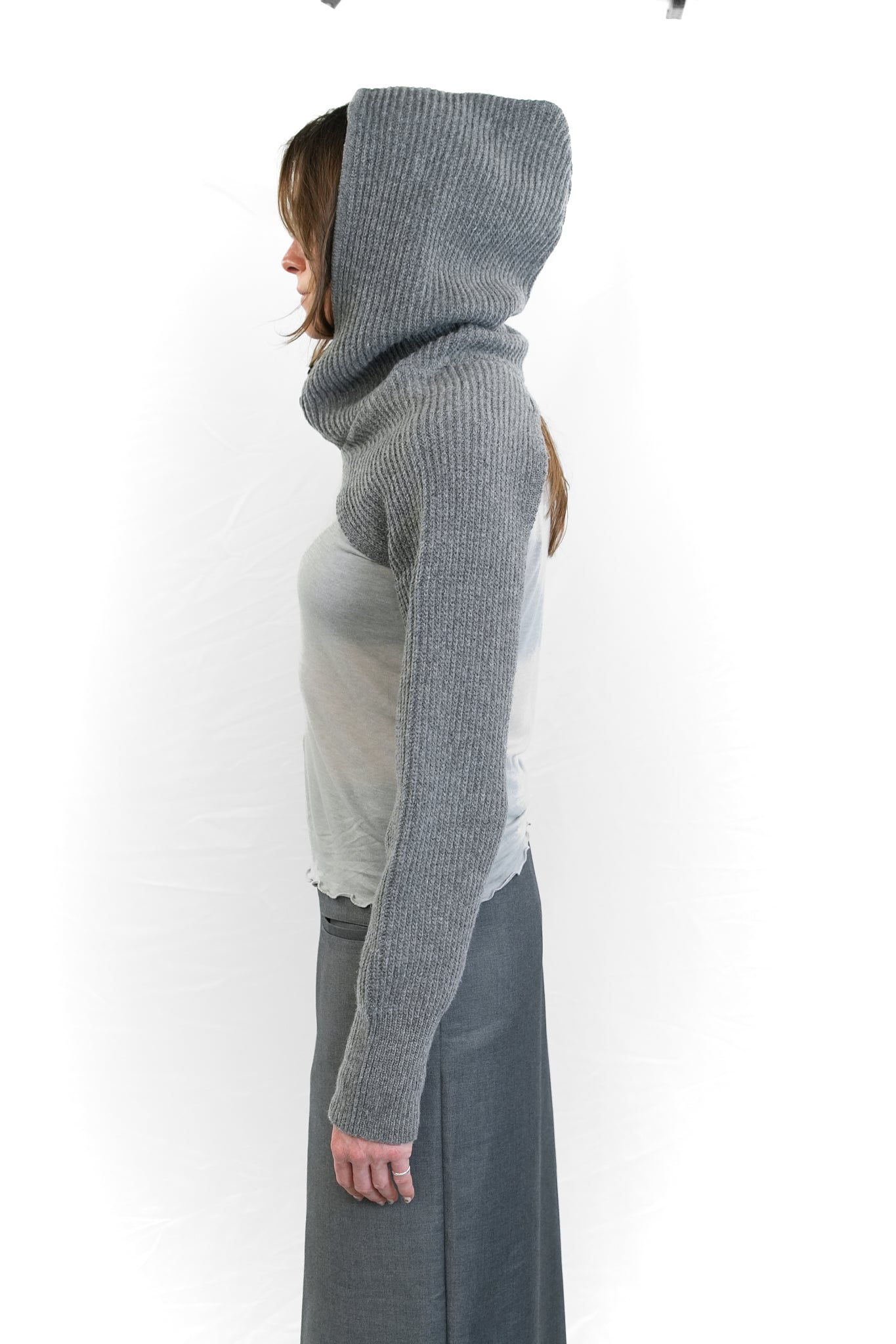 GREY HOODED WOOL SHRUG
