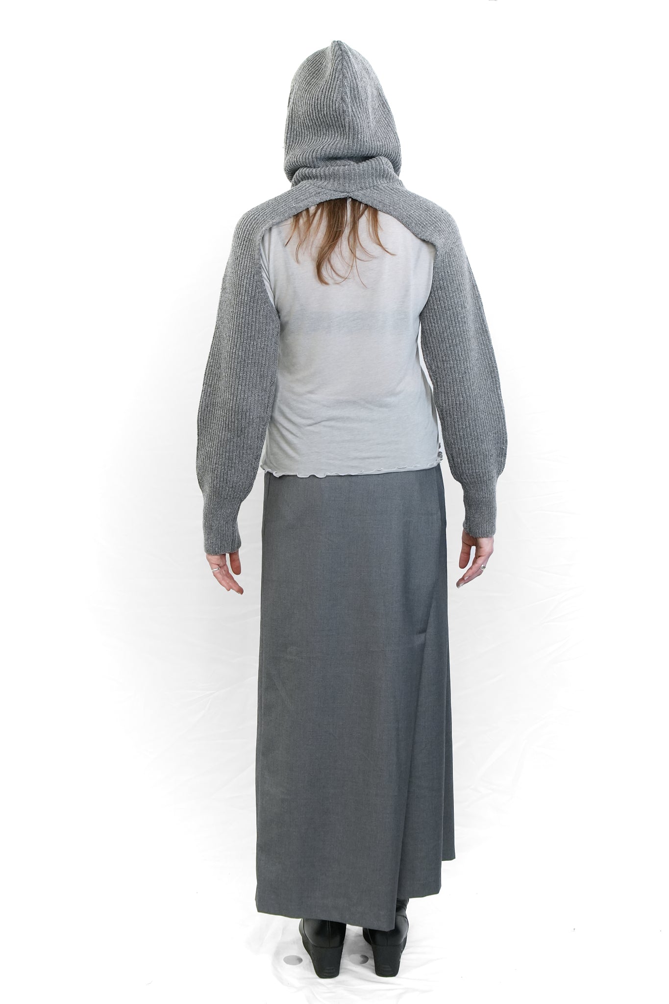 GREY HOODED WOOL SHRUG