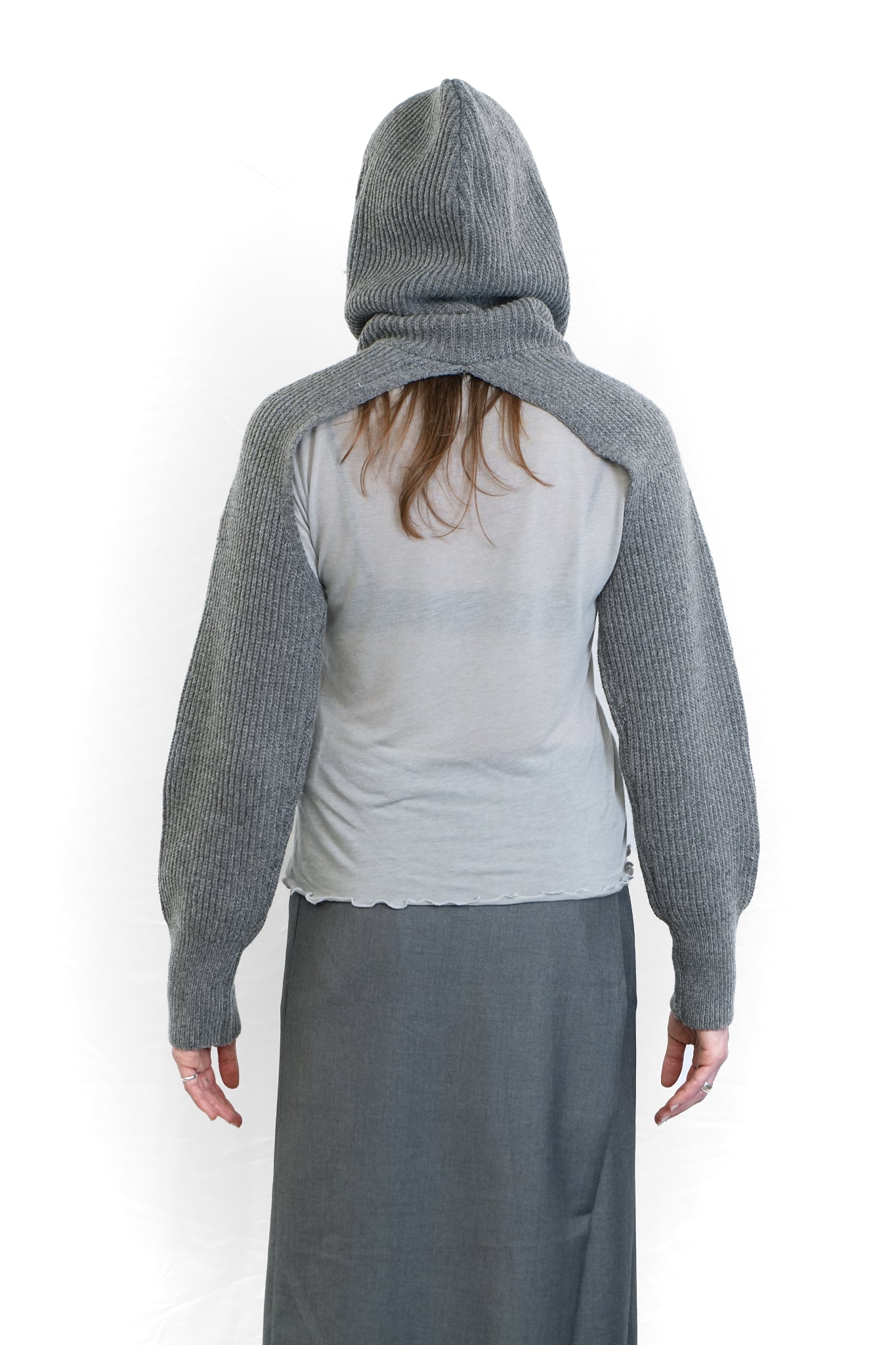 GREY HOODED WOOL SHRUG