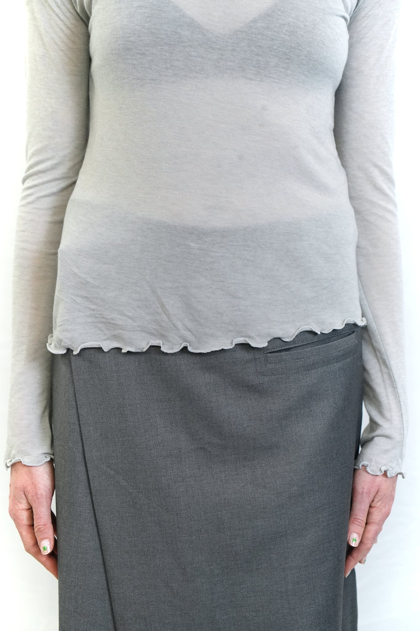 GREY SEMI-SHEER TENCEL WOOL TOP