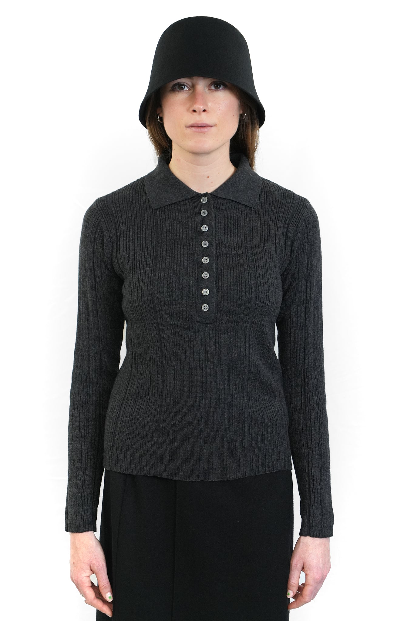 GREY KNITTED POLO SWEATER