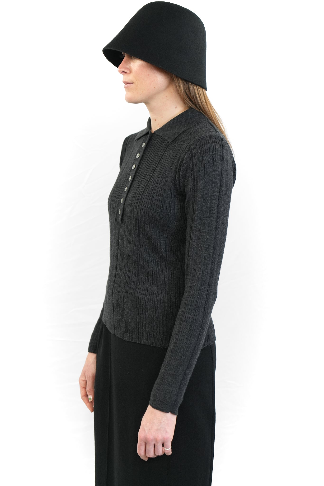 GREY KNITTED POLO SWEATER