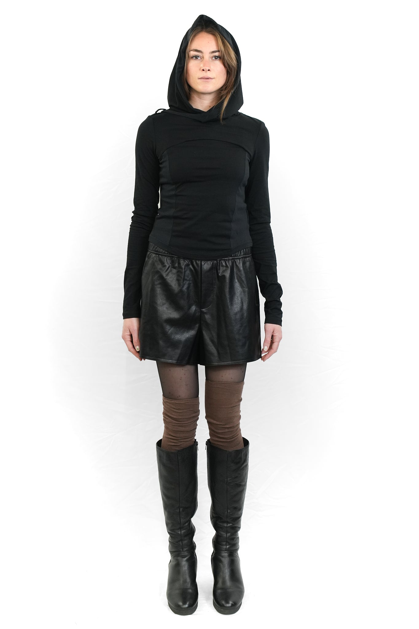 PU LEATHER ELASTIC WAIST SHORTS
