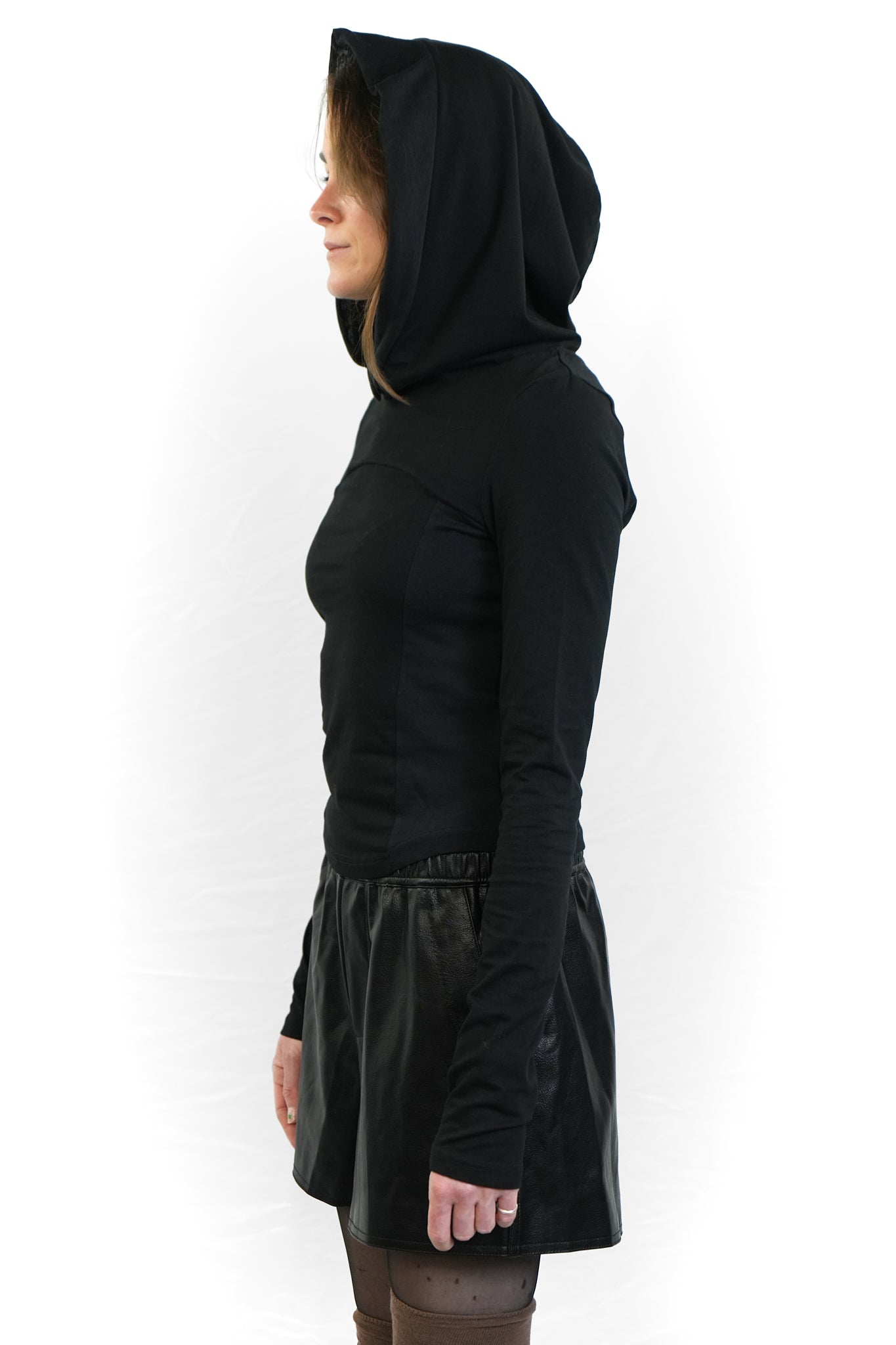BLACK HOODED BASE LAYER WITH TIE DETAIL