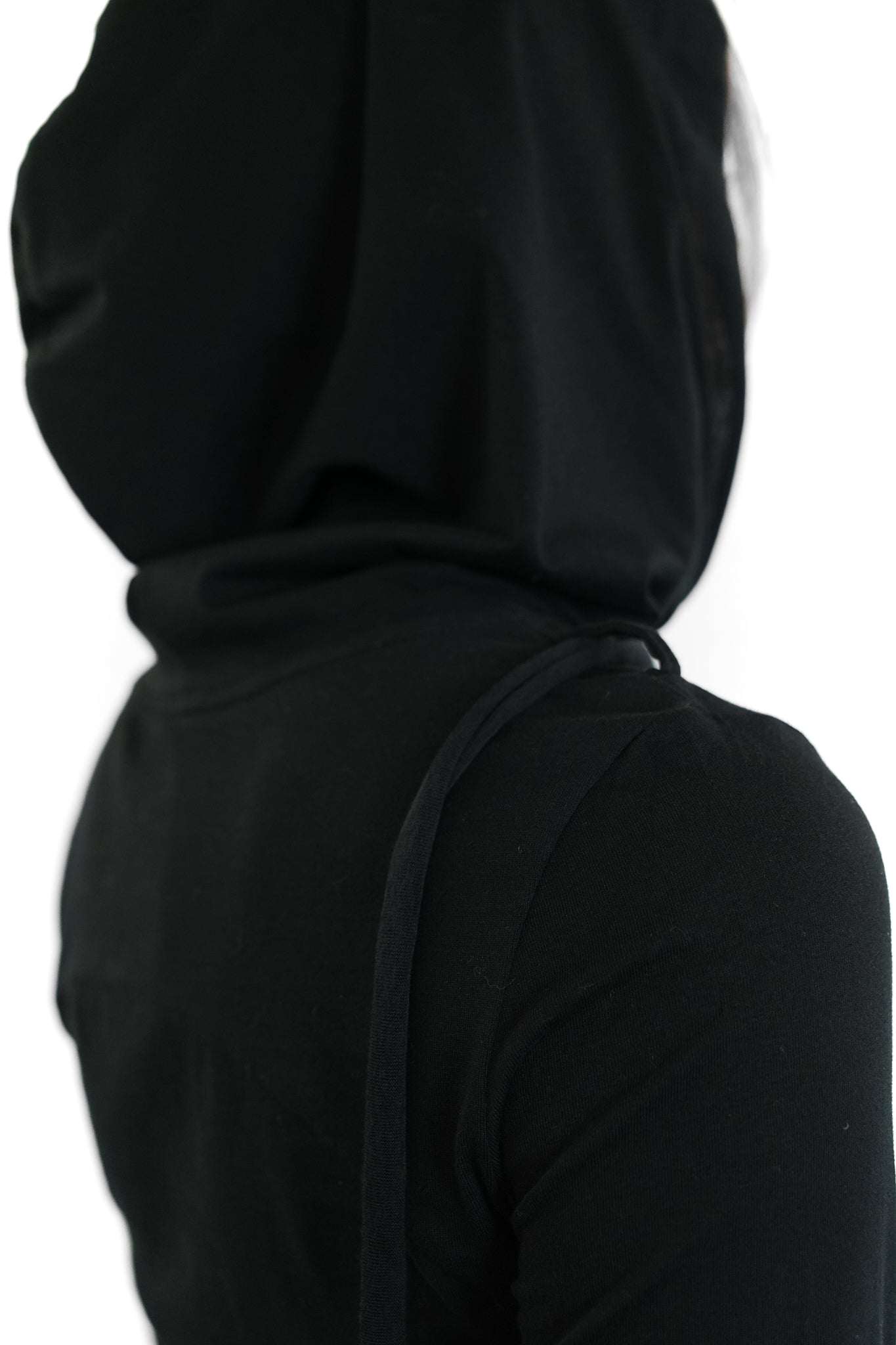 BLACK HOODED BASE LAYER WITH TIE DETAIL