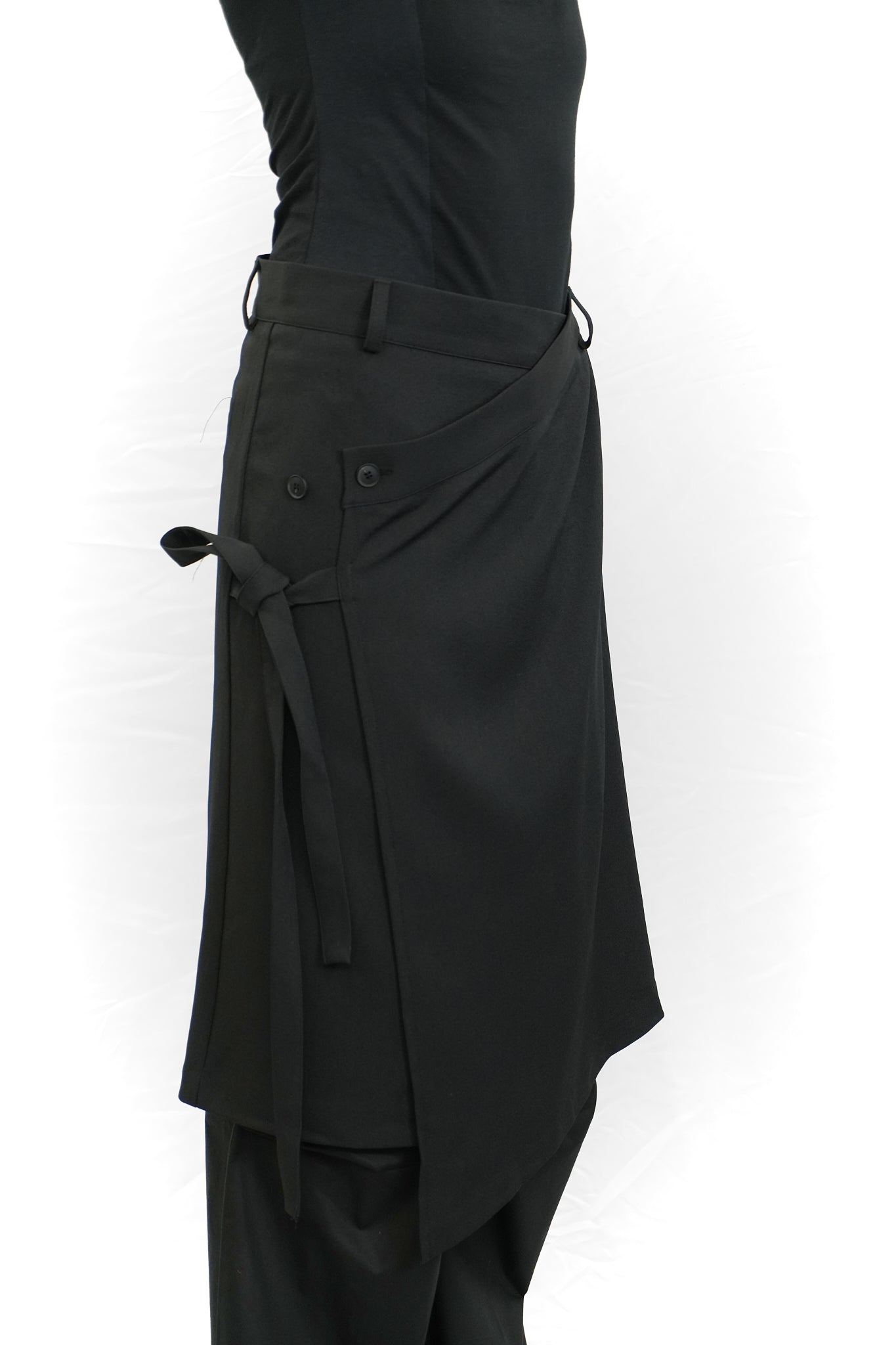 BLACK ASYMMETRIC WRAP SKIRT