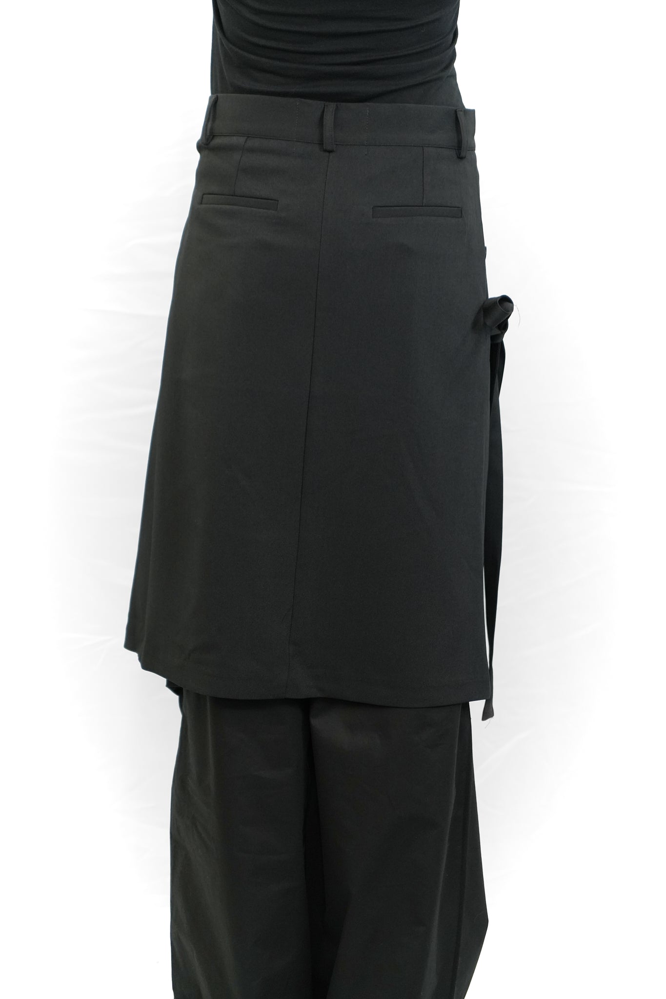 BLACK ASYMMETRIC WRAP SKIRT