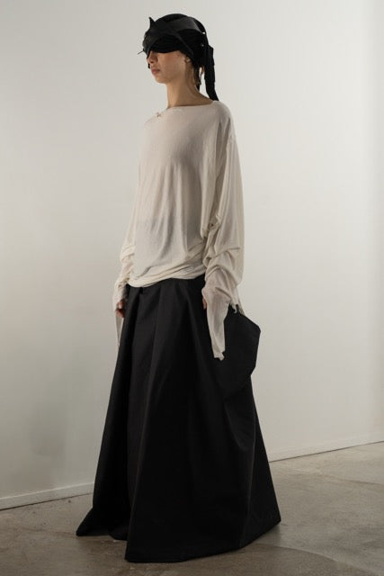 DESTROYED PLEATED LONG SLEEVE TOP WHITE