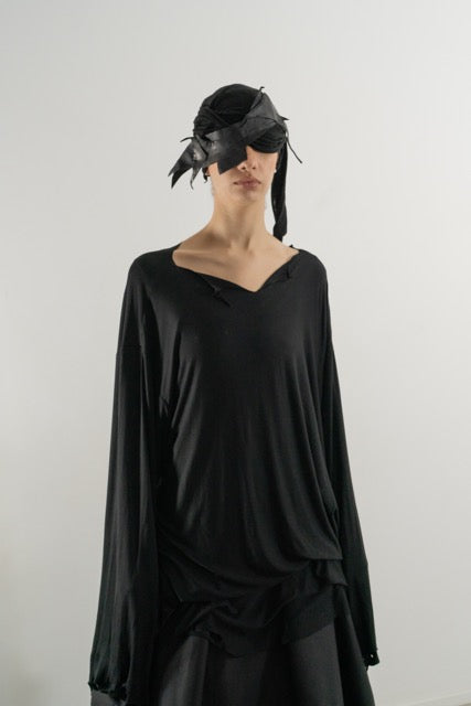 DESTROYED LONG SLEEVE TOP BLACK