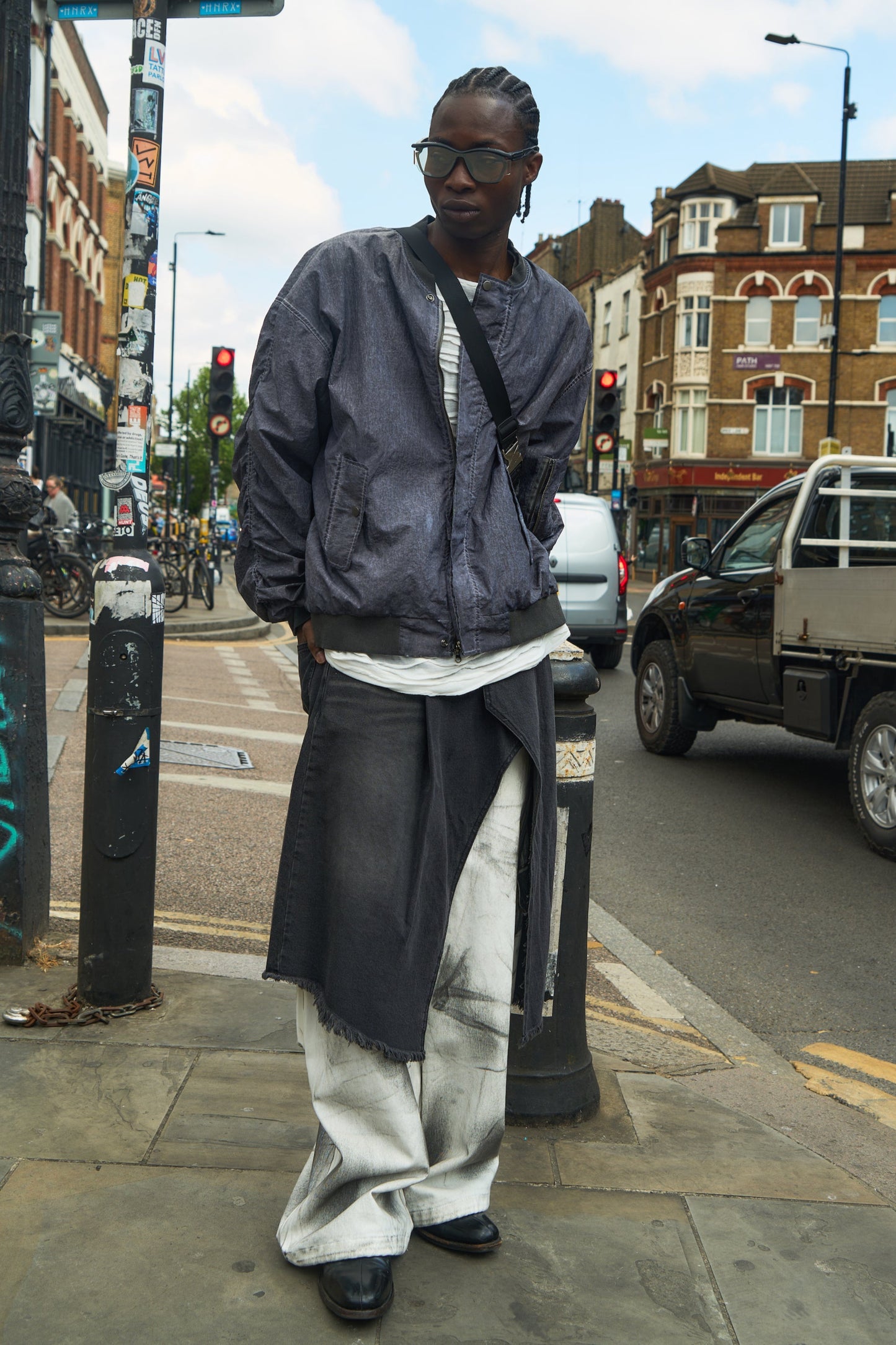 CROSS PANEL DENIM SKIRT
