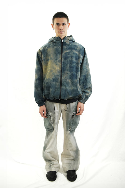 BLUE MOSS HAND-DYED HOODED JACKET