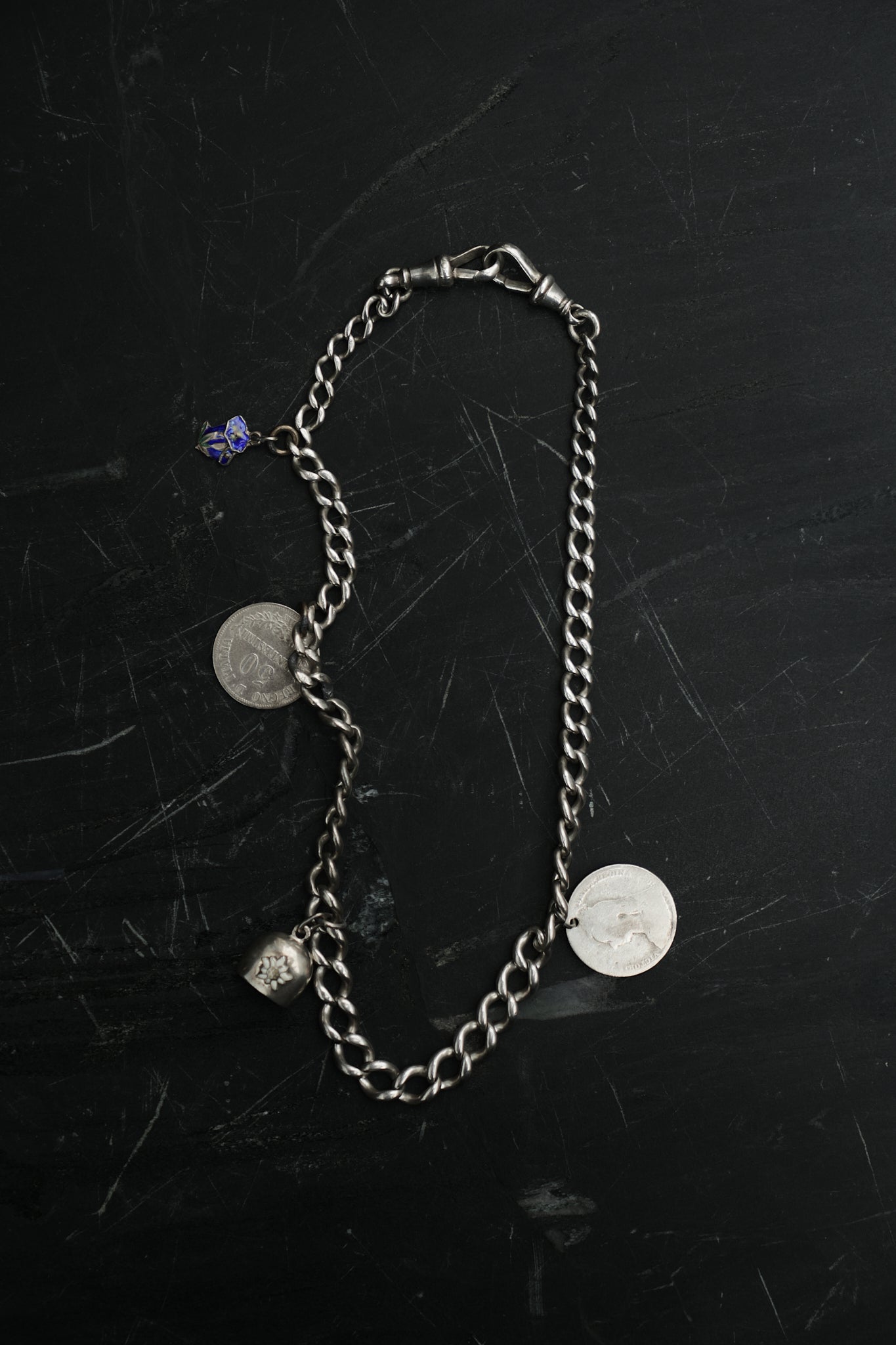 COWBELL CHARM ALBERT CHAIN — STERLING SILVER 925 (28G)