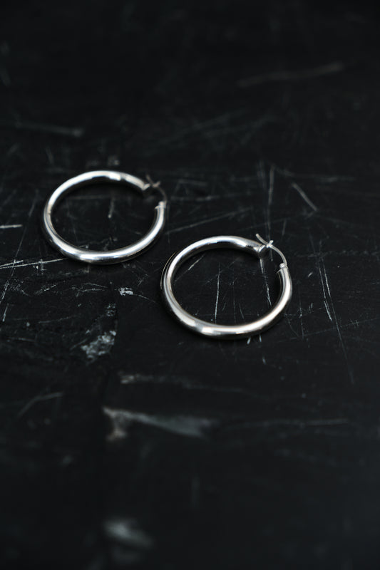 THICK HOOP EARRINGS — STERLING SILVER 925 (6G)