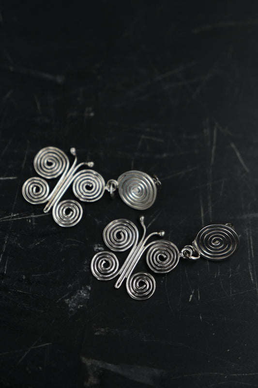 BUTTERFLY SPIRAL STUD EARRINGS — STERLING SILVER 925 (15G)