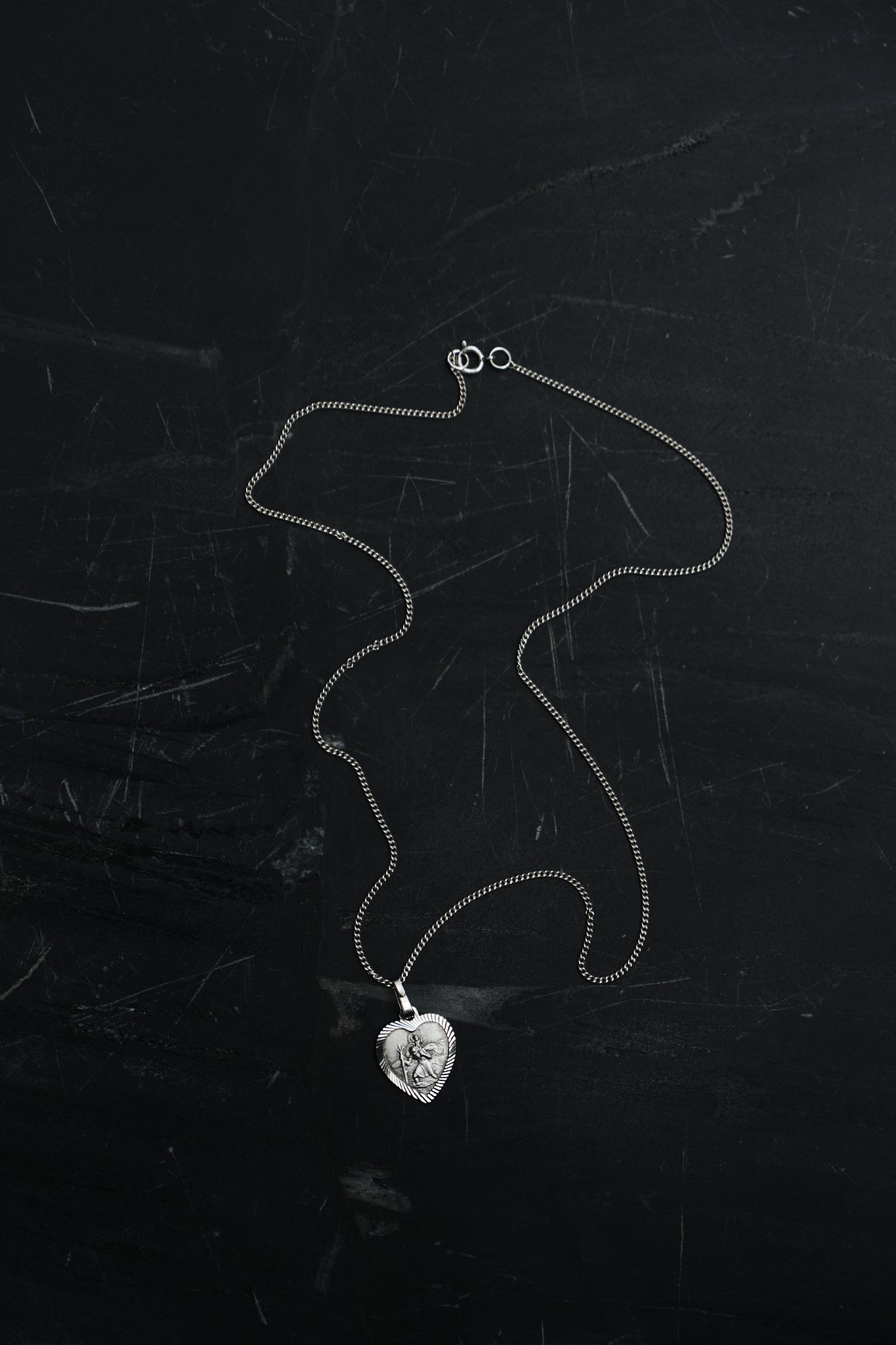 ST CHRISTOPHER HEART PENDANT / CHAIN — STERLING SILVER 925 (2G)
