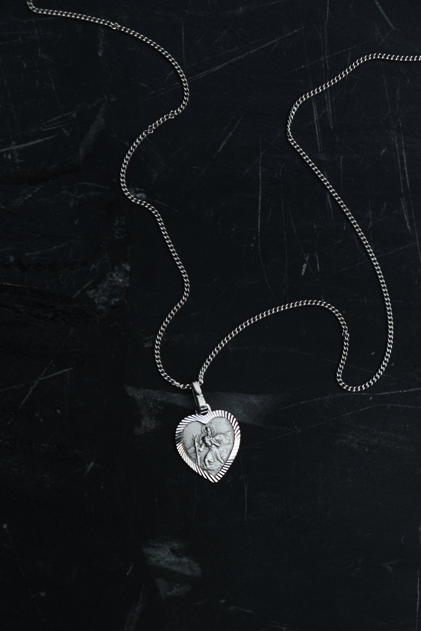 ST CHRISTOPHER HEART PENDANT / CHAIN — STERLING SILVER 925 (2G)