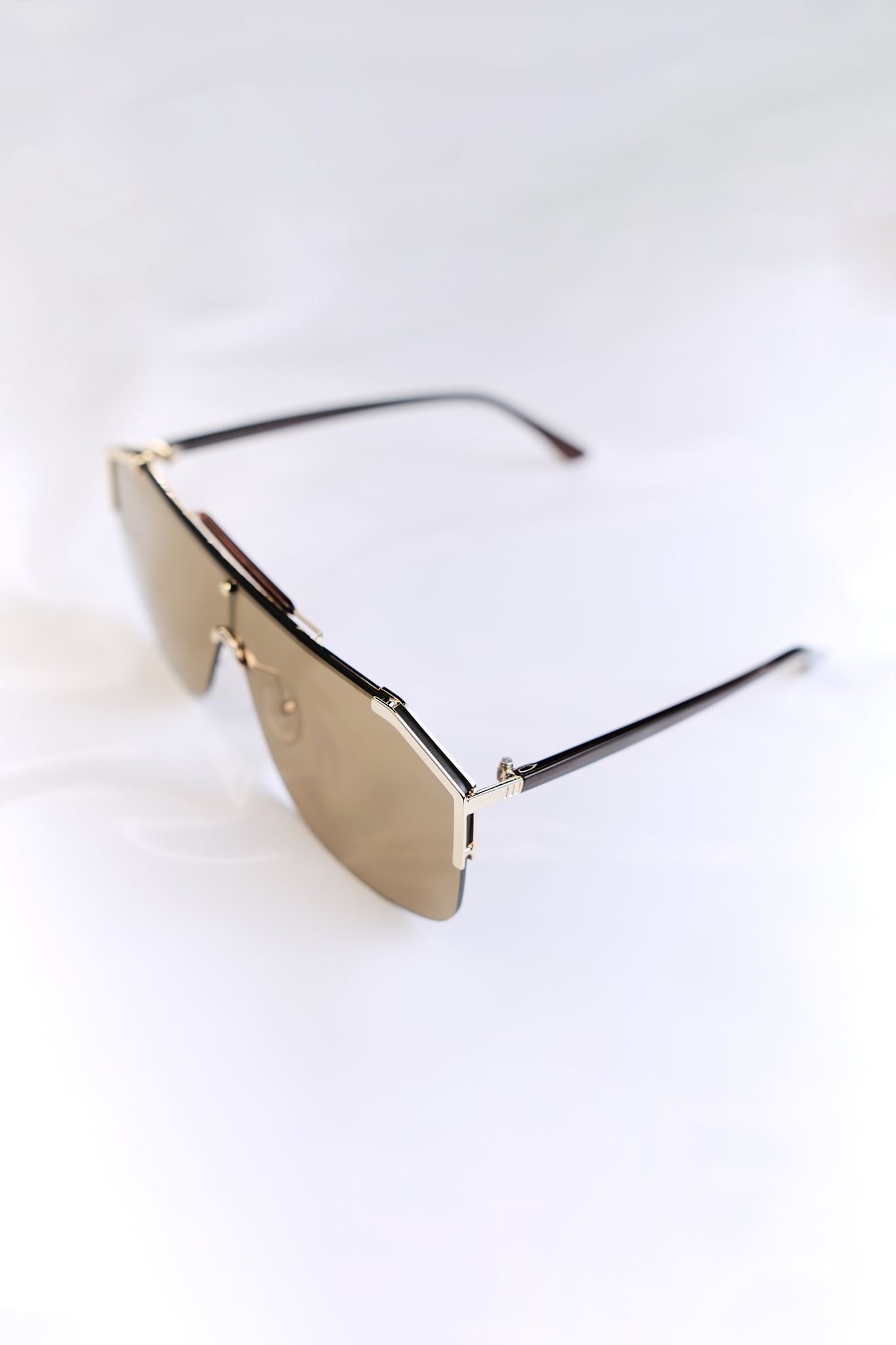 BROWN OVERSIZED SEMI-RIM SUNGLASSES