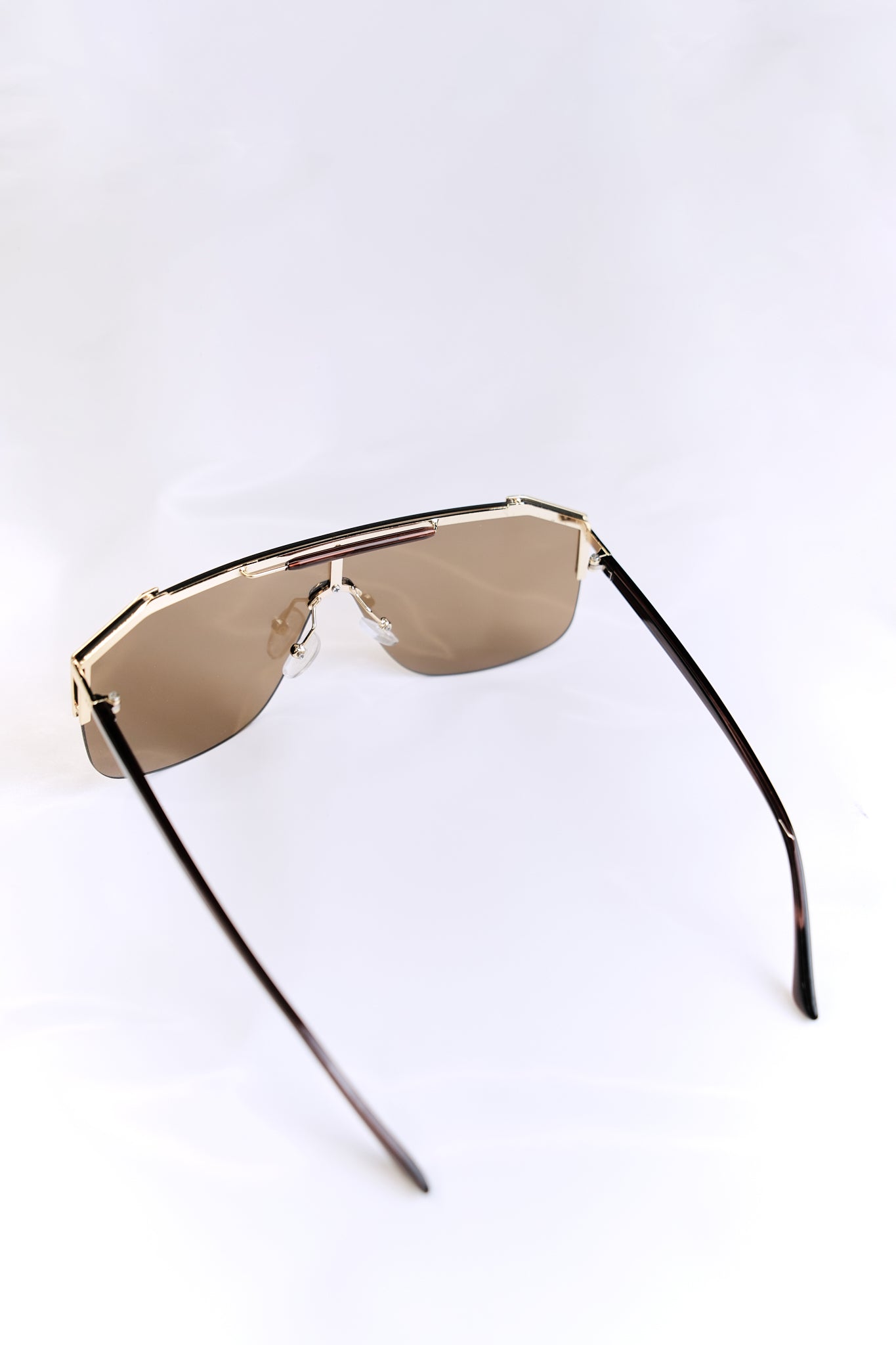 BROWN OVERSIZED SEMI-RIM SUNGLASSES