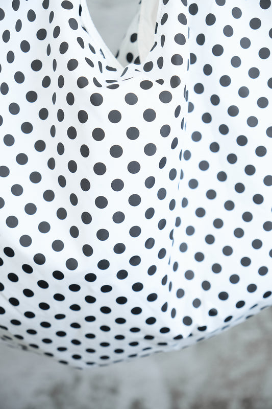 WHITE POLKA DOT TOTE BAG
