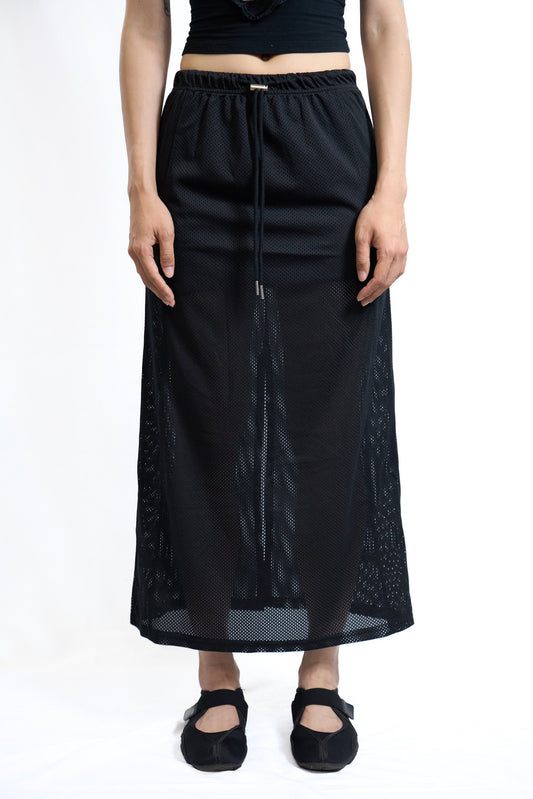 SPORTY MESH DRAWSTRING SKIRT BLACK