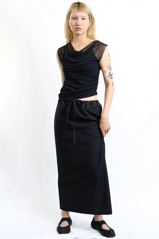SATIN-WAIST STRAIGHT SKIRT BLACK