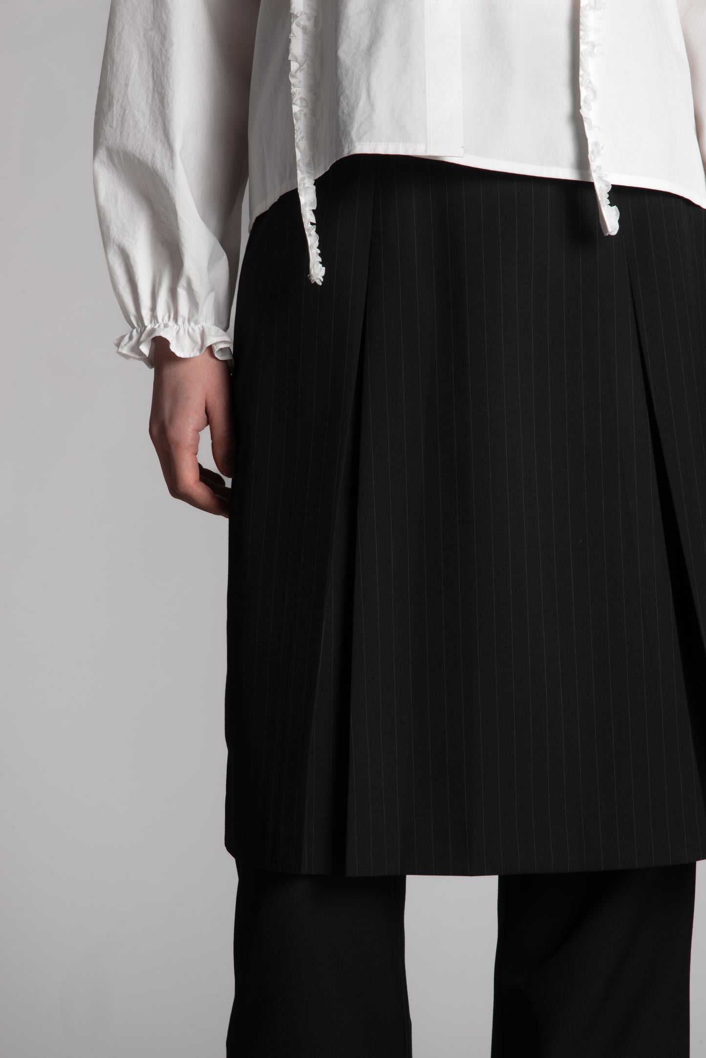 PINSTRIPE SKIRT LAYERED PANTS