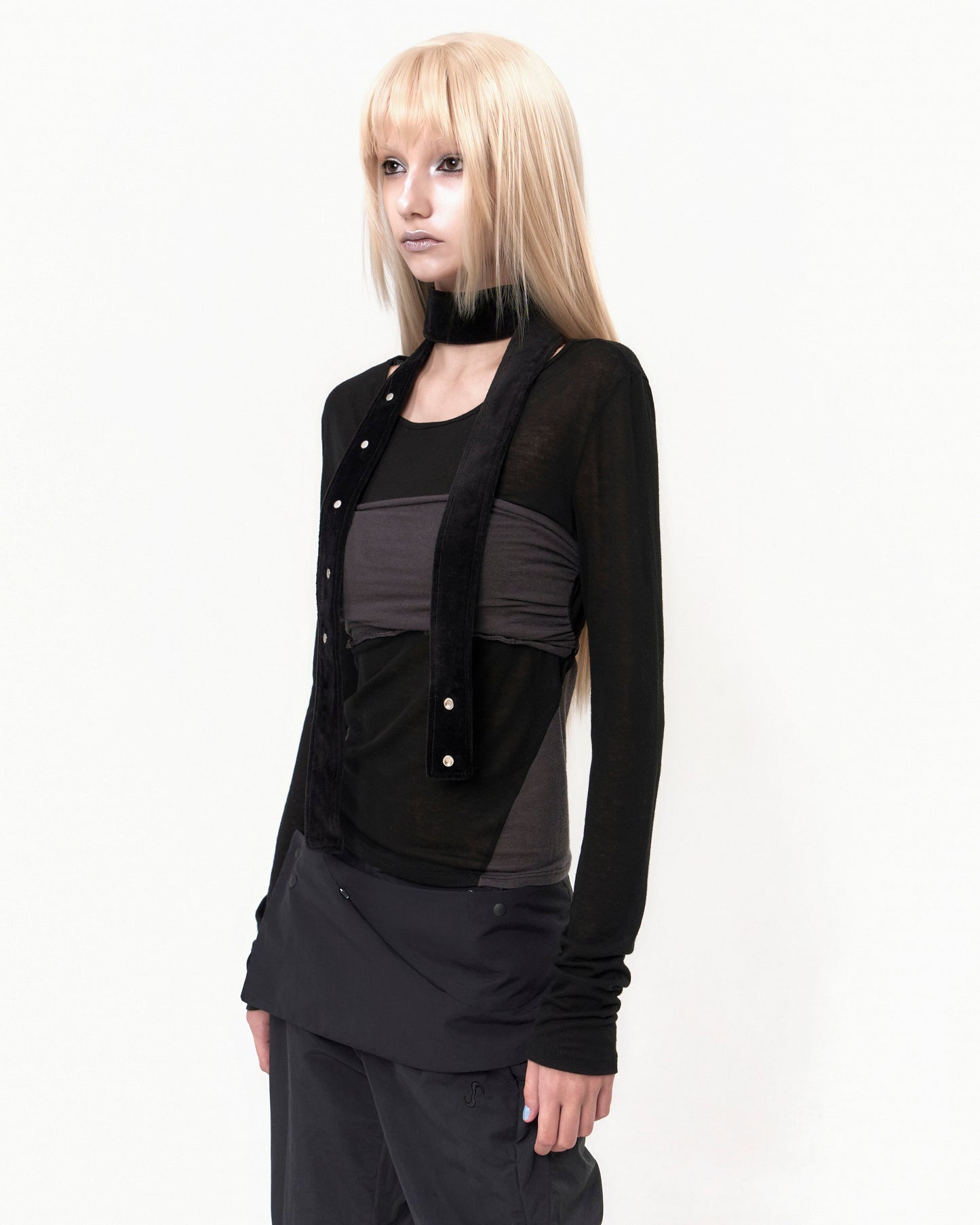 OJOS TUBE TOP LAYERED T SHIRT BLACK