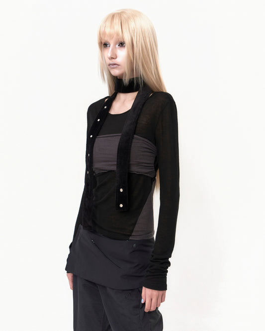 TUBE TOP LAYERED T SHIRT BLACK