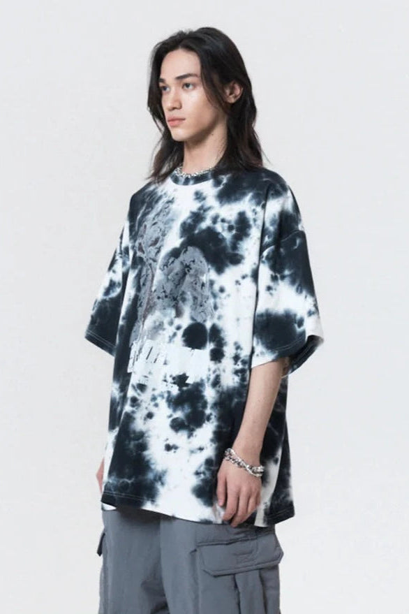 PEOPLE OF THE WORLD TIE - DYE OVERFIT T SHIRT BLACK