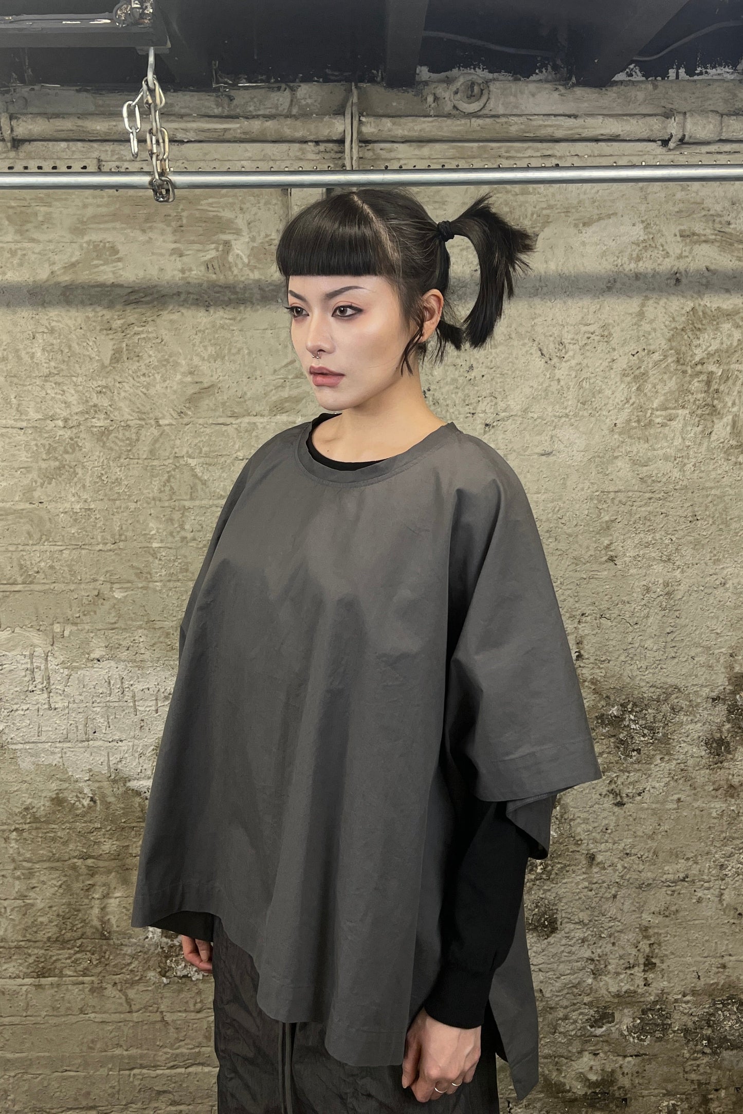 SQUARE PONCHO TOP CHARCOAL