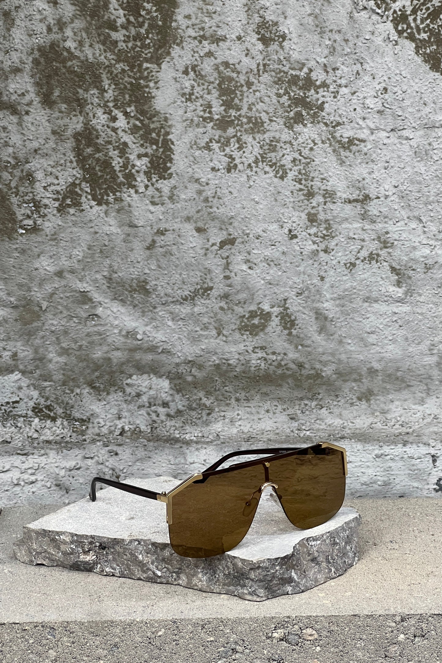 BROWN OVERSIZED SEMI-RIM SUNGLASSES