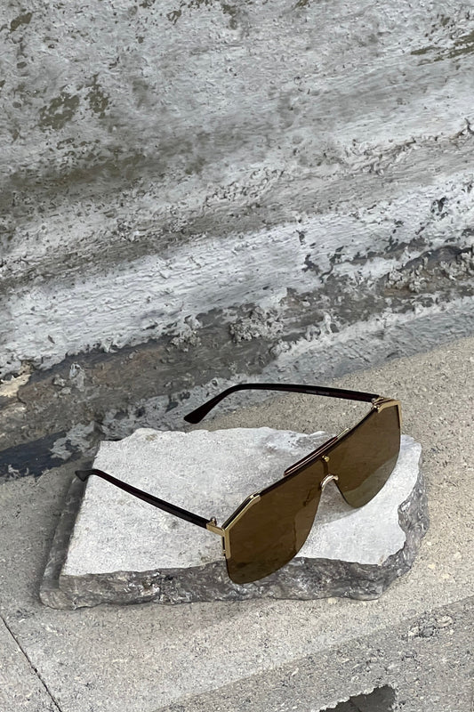 BROWN OVERSIZED SEMI-RIM SUNGLASSES