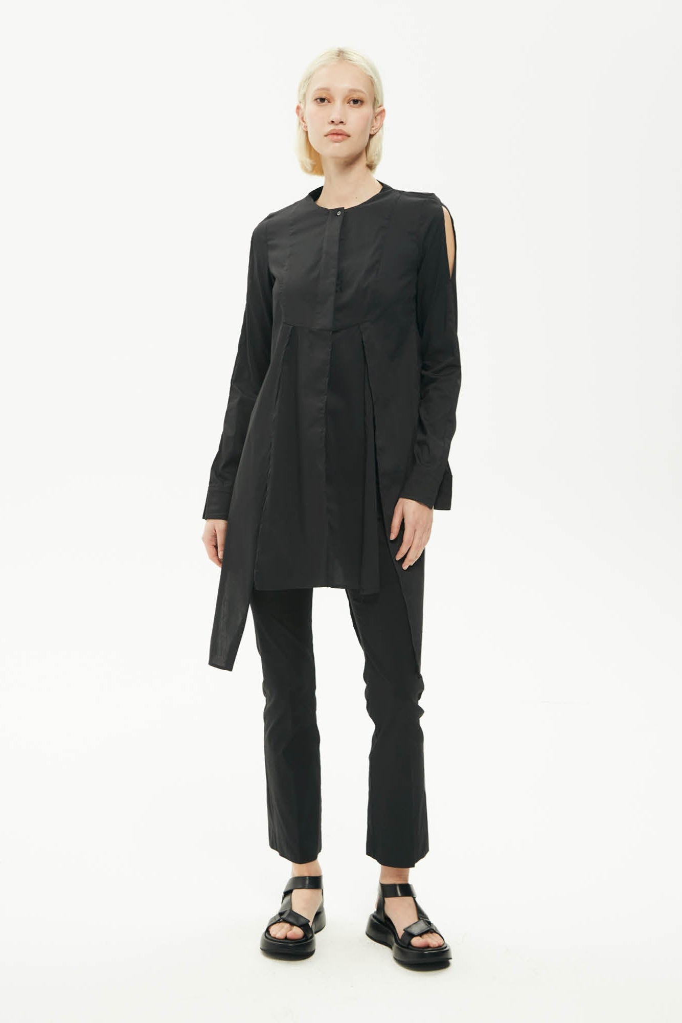 MALLONI BLACK SHIRT DRESS WITH SLITS