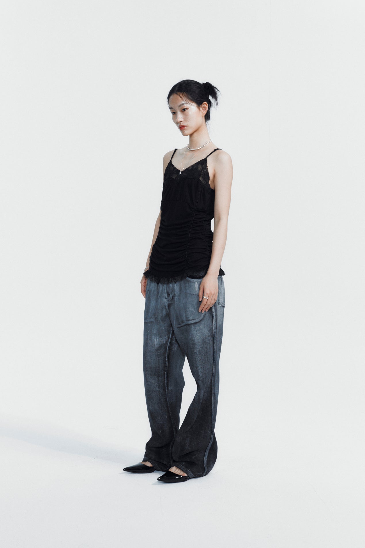 SILVER-WASHED WIDE PANTS BLACK
