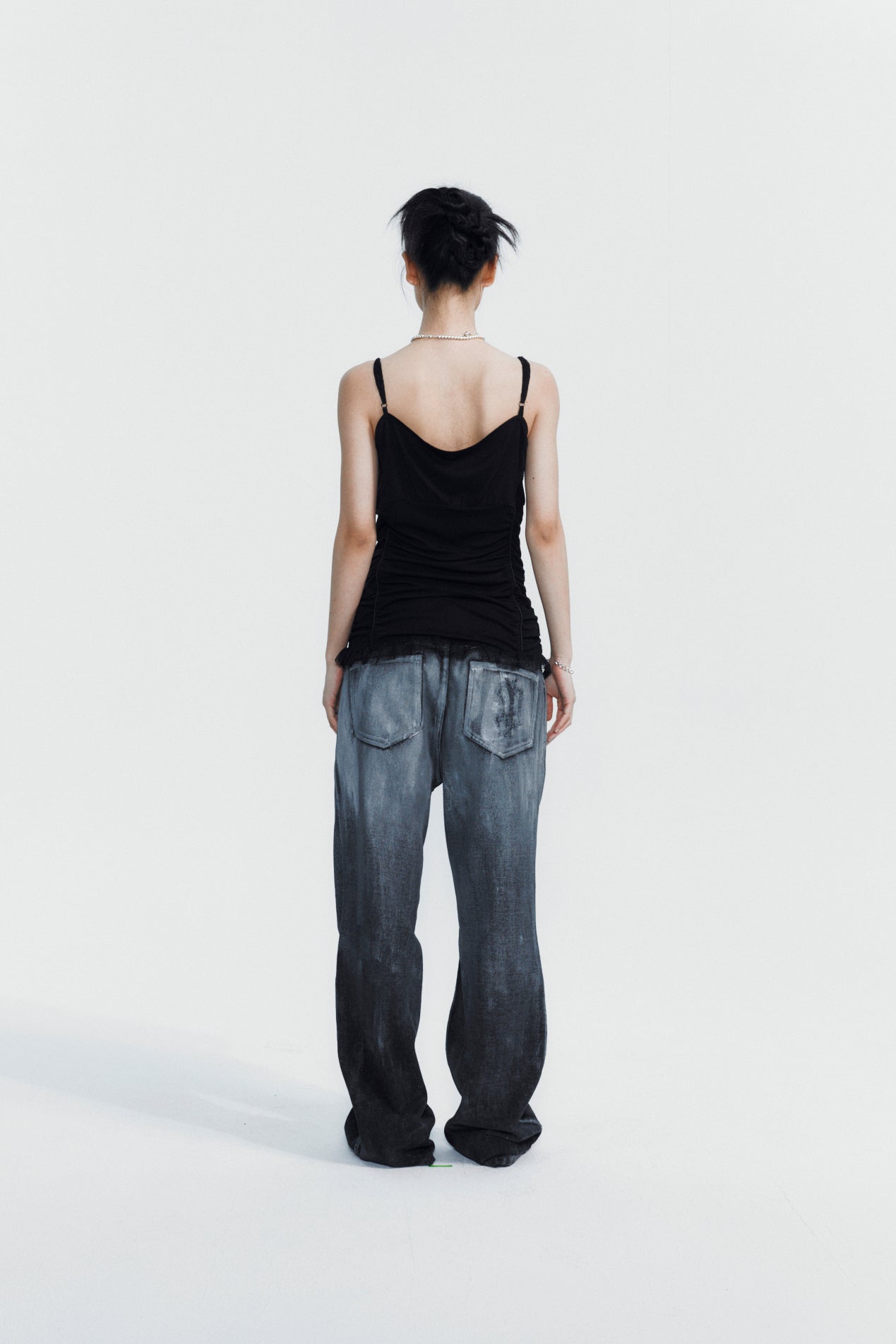 SILVER-WASHED WIDE PANTS BLACK