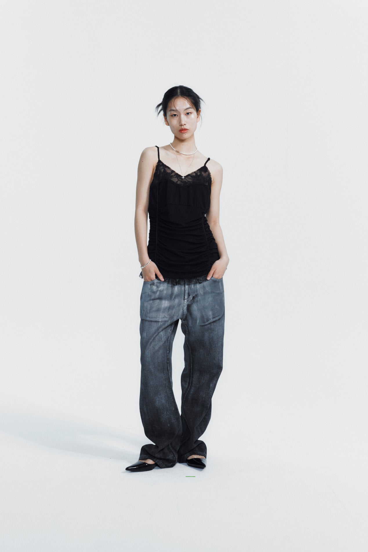 SILVER-WASHED WIDE PANTS BLACK