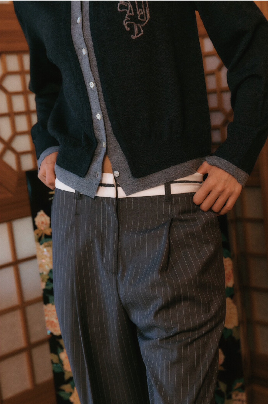 STRIPED WOOL BLEND PANTS