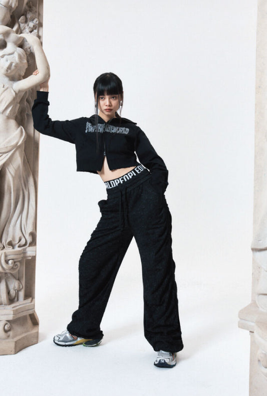 CROPPED LOGO HOODIE ZIP-UP BLACK