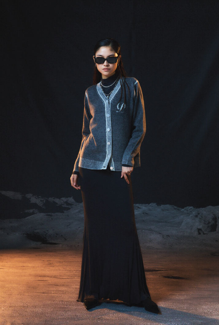 PEOPLE OF THE WORLD PURE CASHMERE 100 LUNA CARDIGAN CHARCOAL