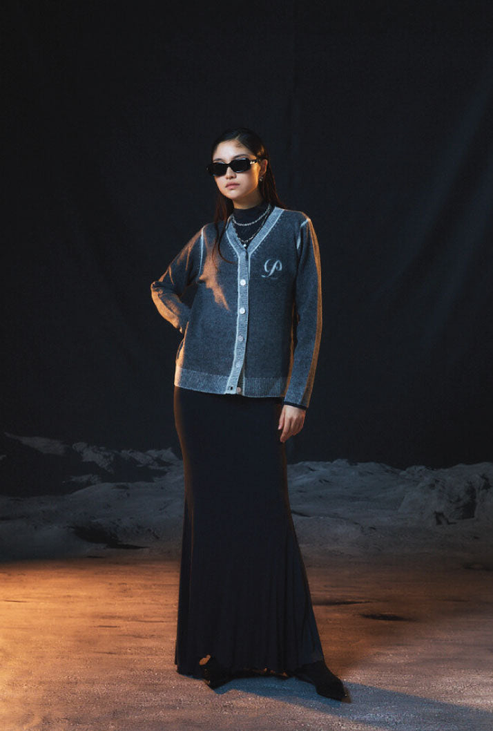 PEOPLE OF THE WORLD PURE CASHMERE 100 LUNA CARDIGAN CHARCOAL