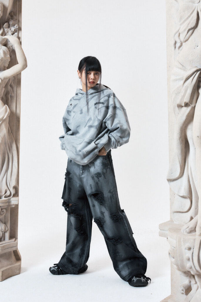 PEOPLE OF THE WORLD DAMAGE WASHING DENIM PANTS