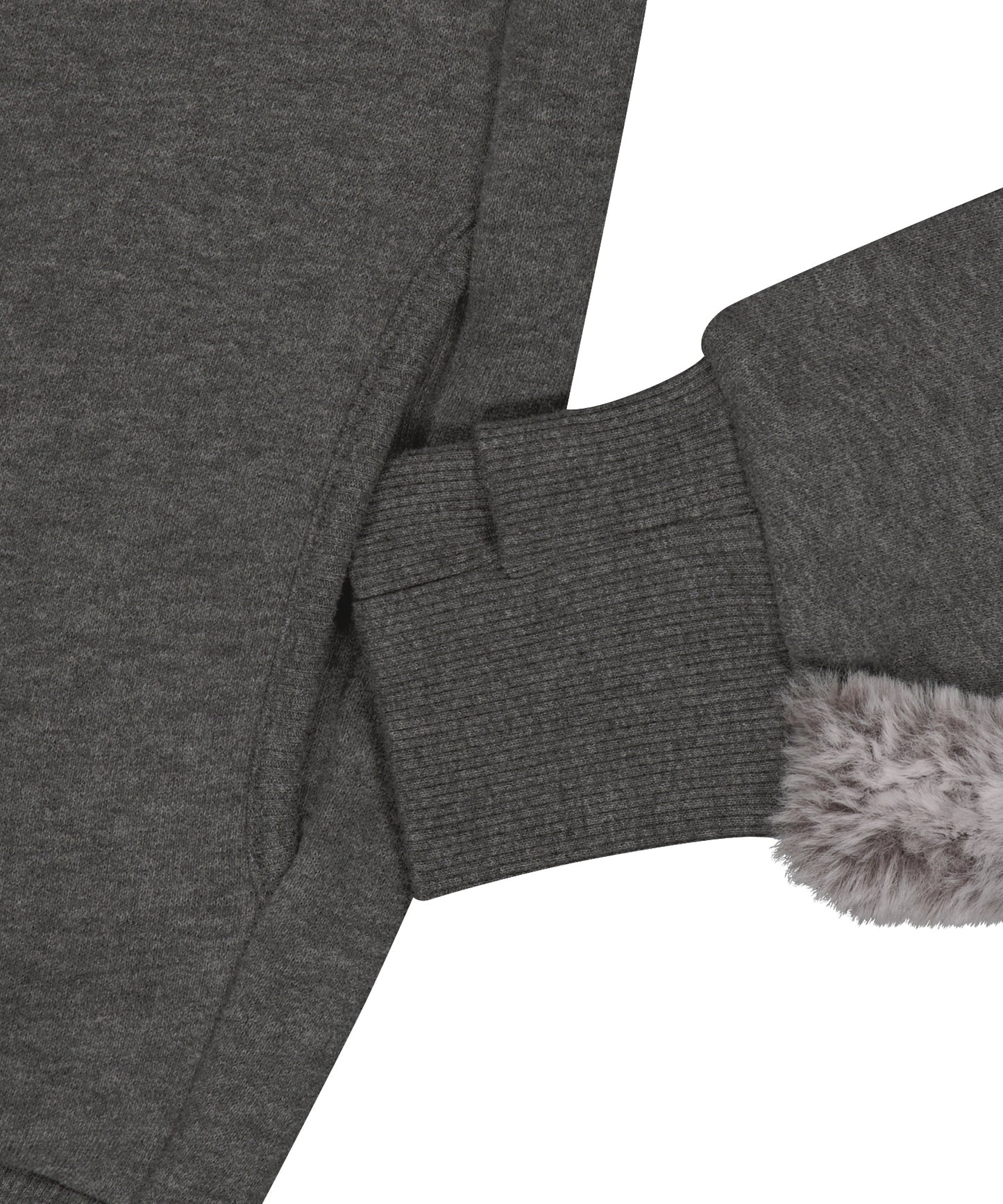 FUR TRIM JERSEY ZIP-UP - CHARCOAL