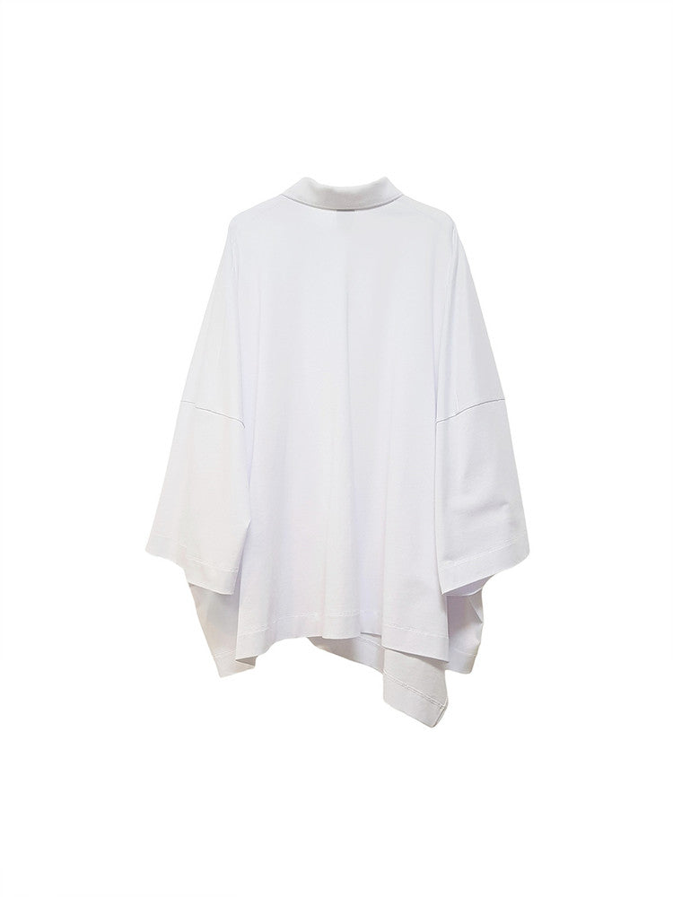 GDeL OVERSIZED ASYMMETRICAL WIDE POLO TOP WHITE